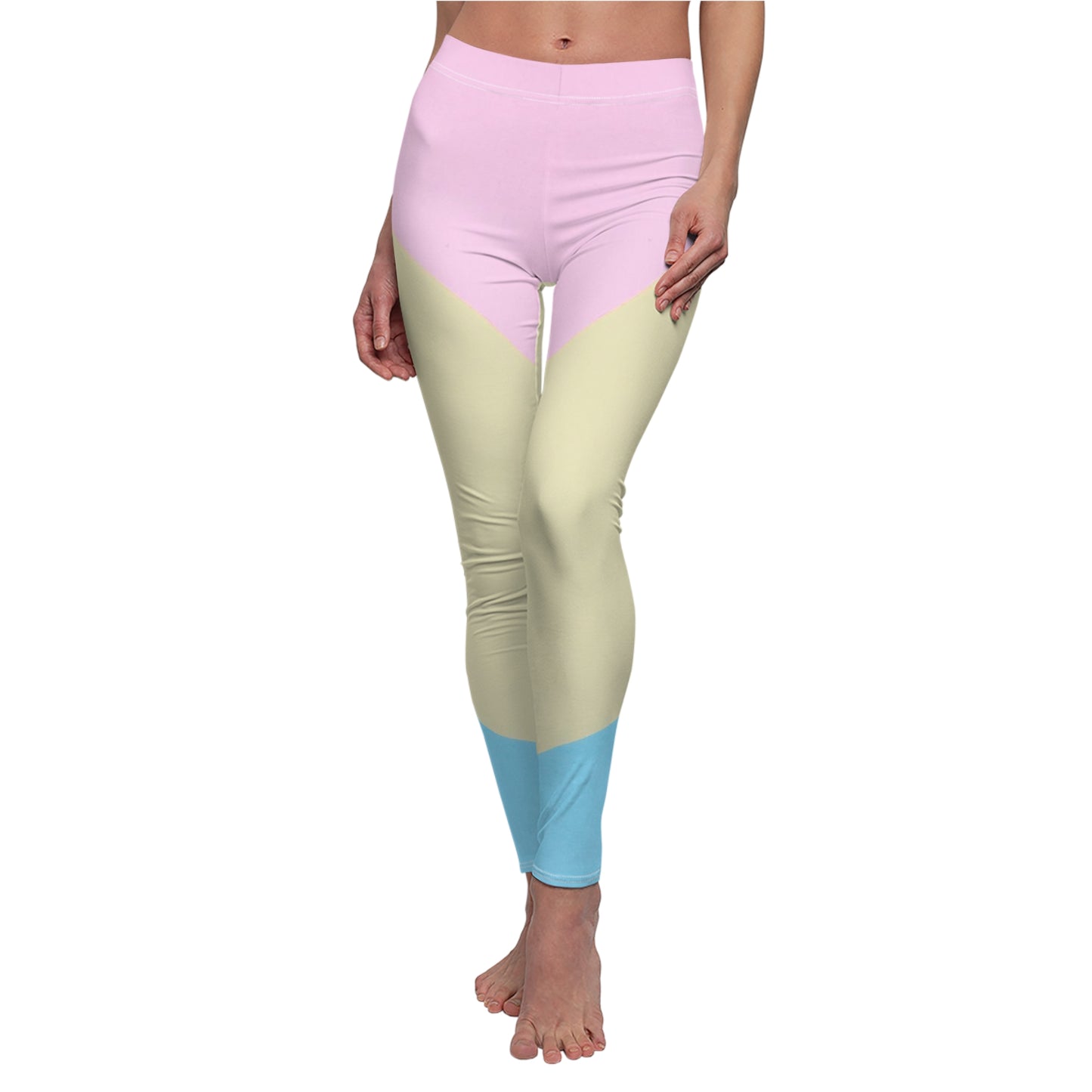 Pink, Blue, & Cream Color Block Women's Leggings