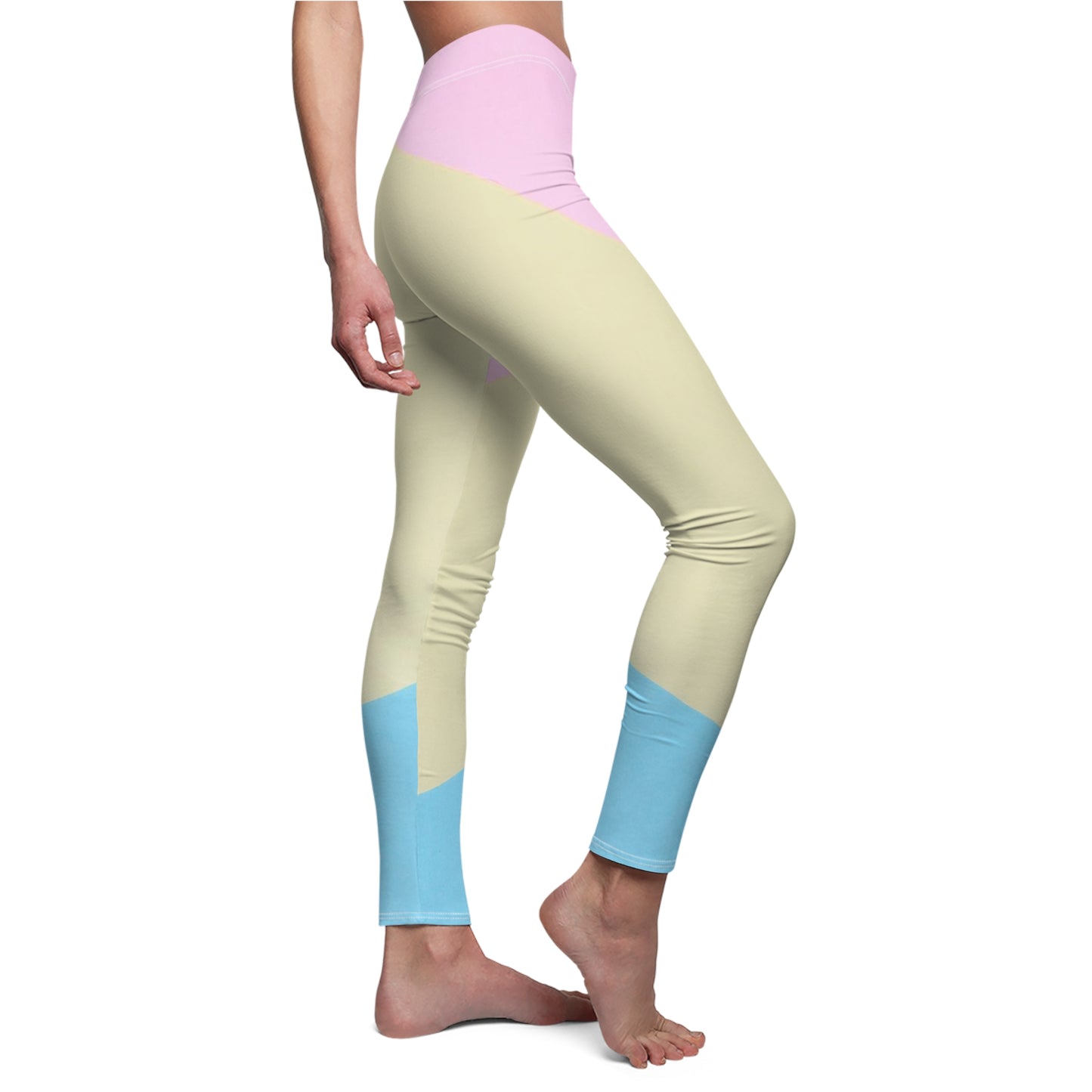 Pink, Blue, & Cream Color Block Women's Leggings