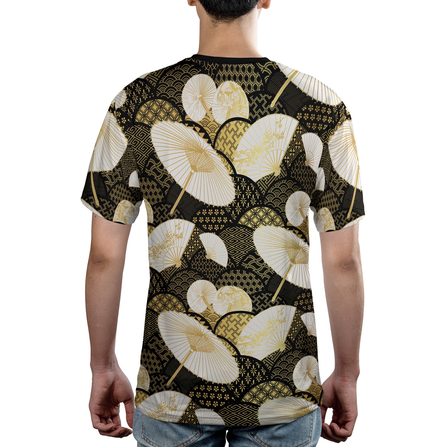 Black & Gold Fan Umbrella & Kimono Comfort T-shirt