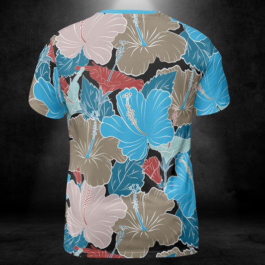 Blue & Grey Hibiscus Flowers Unisex Comfort T-Shirt