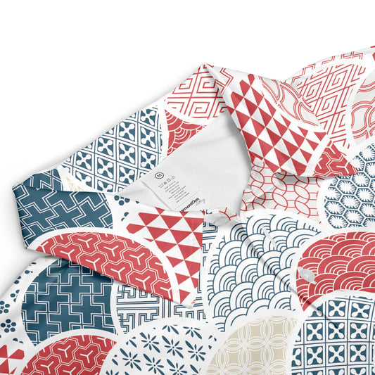 Blue & Red Kimono Polo Shirt