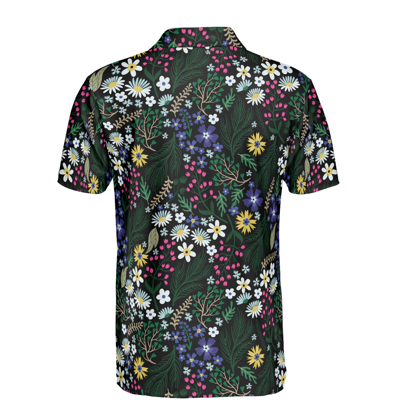 Blue White & Yellow Ditsy Flowers Polo Shirt