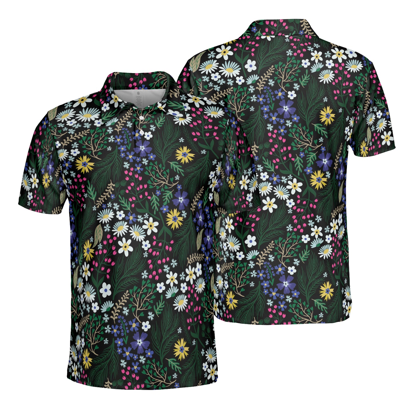 Blue White & Yellow Ditsy Flowers Polo Shirt