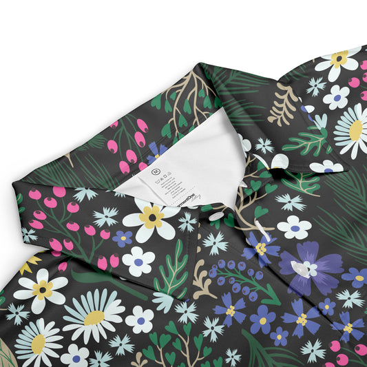 Blue White & Yellow Ditsy Flowers Polo Shirt