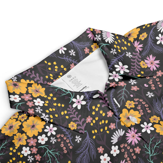 Bright Orange & Pink Ditsy Flowers Polo Shirt