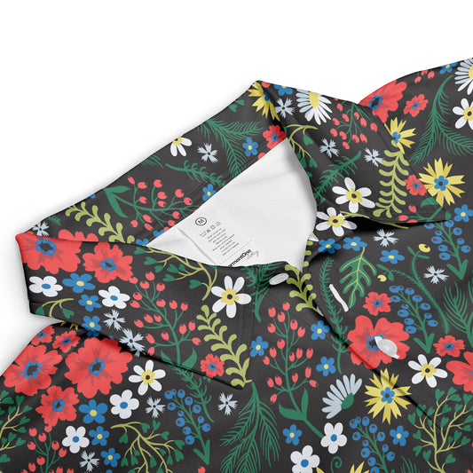 Bright Red White & Yellow Ditsy Flowers Polo Shirt