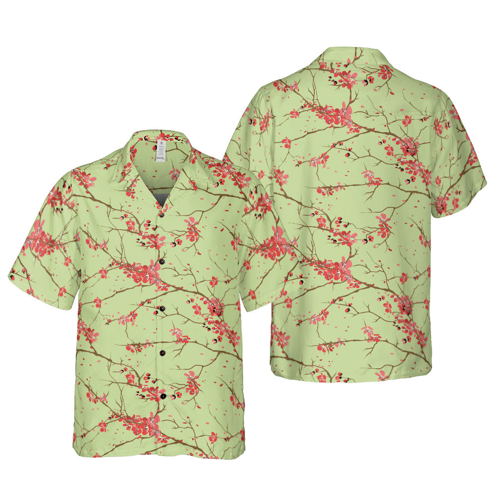 Cherry Blossoms Green Button Up Shirt
