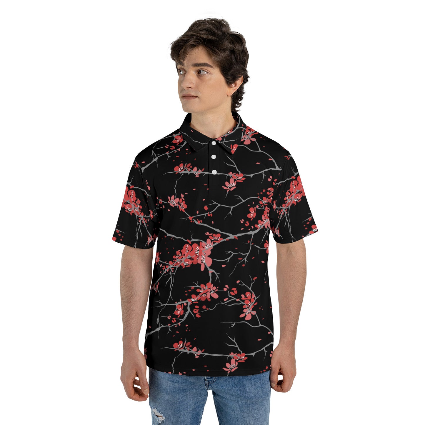 Cherry Blossoms Black Premium Polo Shirt