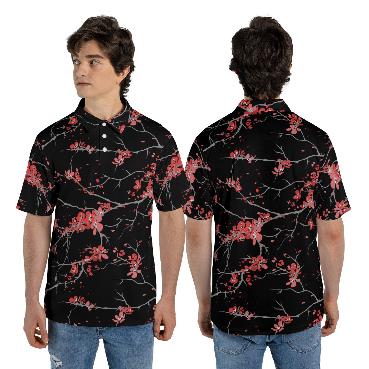 Cherry Blossoms Black Premium Polo Shirt