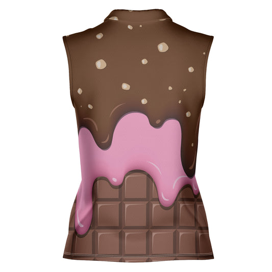 Chocolate With Peanut Ice Cream & Strawberry Ice Cream On A Chocolate Bar Women's Sleeveless Polo Shirt