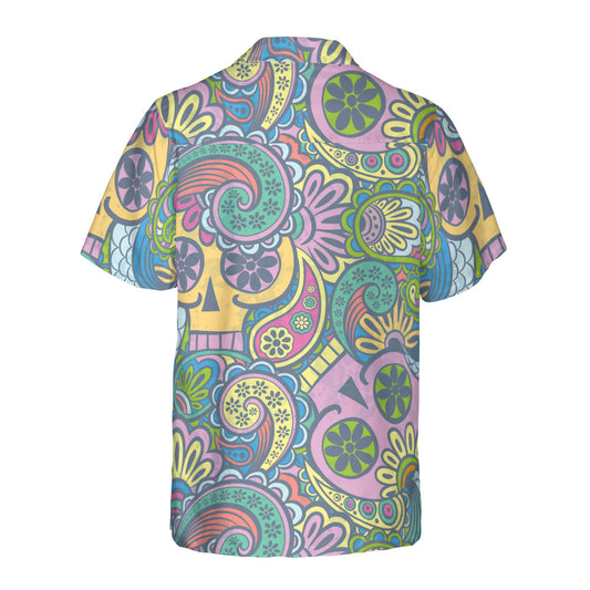 Colorful Paisley Skeletons Button Up Shirt