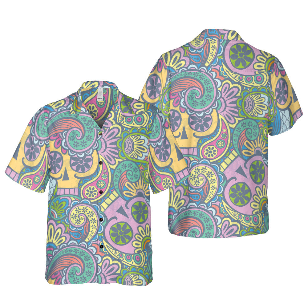 Colorful Paisley Skeletons Button Up Shirt