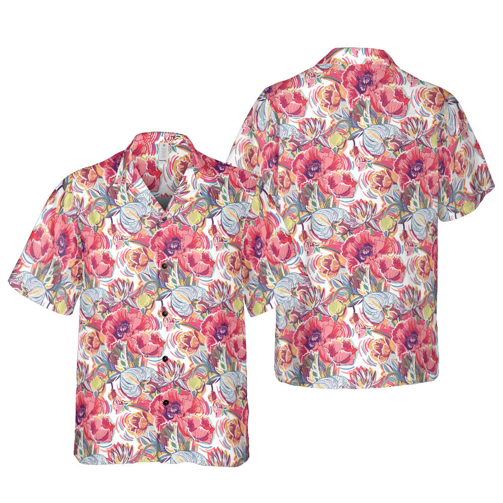 Colorful Sketched Poppies Button Up Shirt