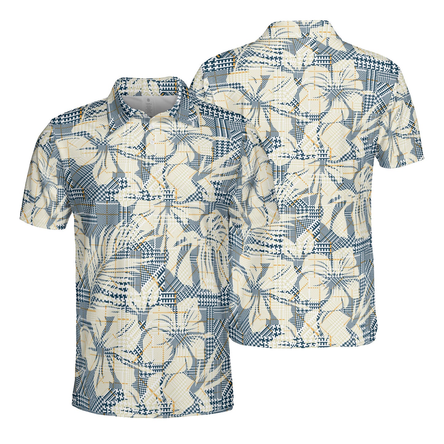 Hounds Tooth Plaid & Flowers Polo Shirt