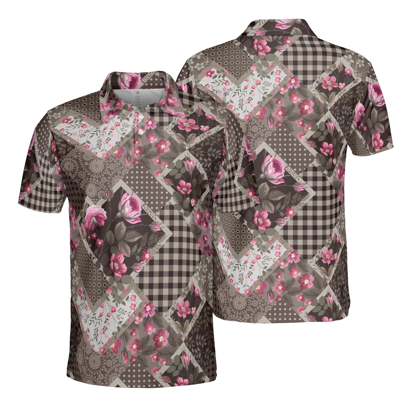 Pink Floral Patchwork Polo Shirt