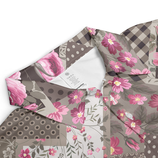 Pink Floral Patchwork Polo Shirt