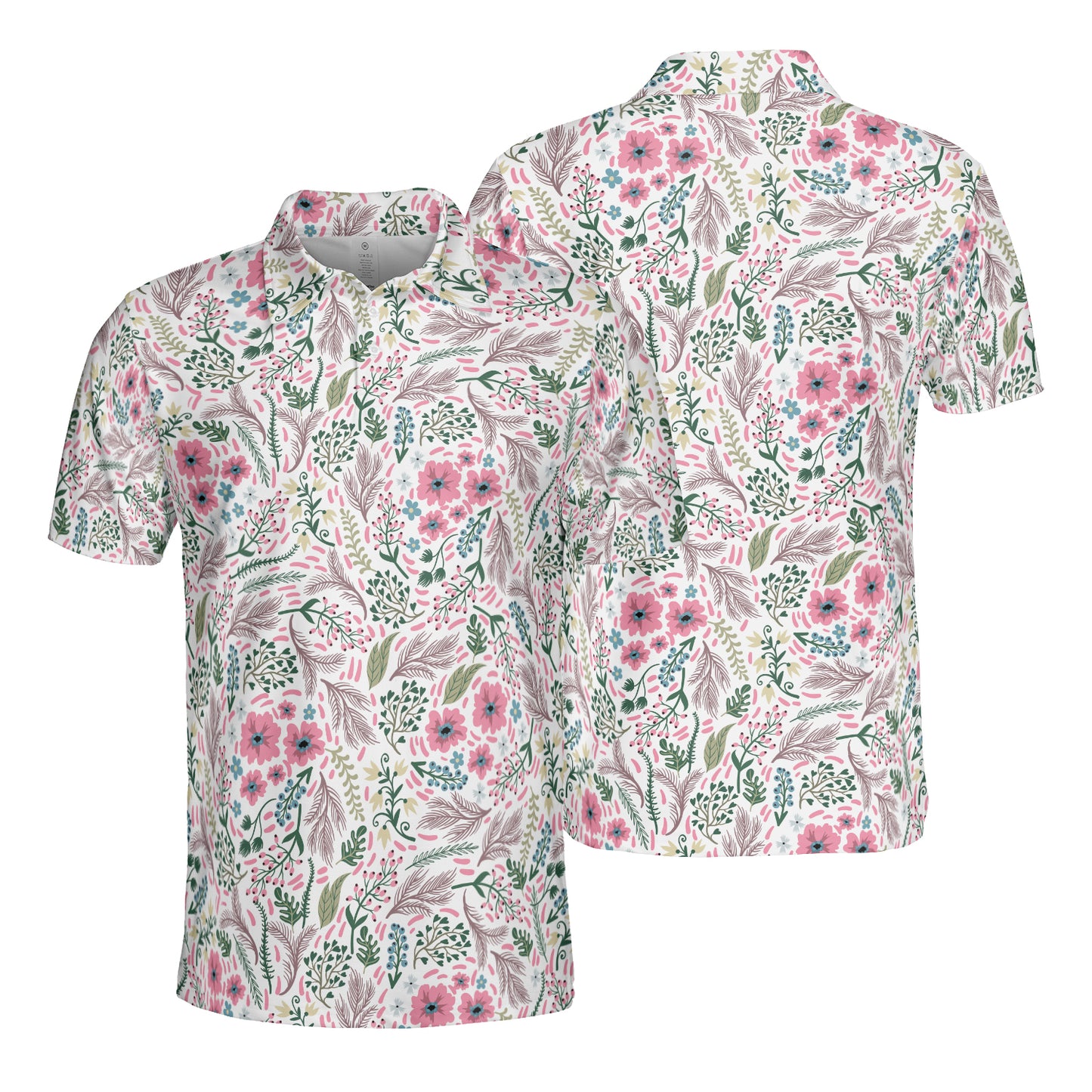Pink Ditsy Flowers Polo Shirt