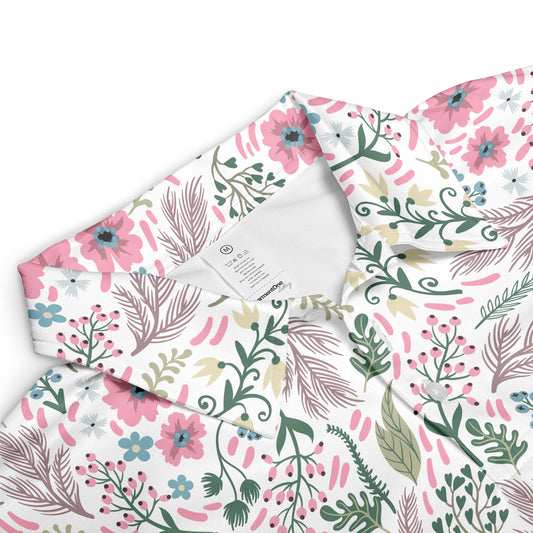 Pink Ditsy Flowers Polo Shirt