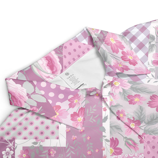 Purple Floral Patchwork Polo Shirt