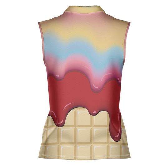 Rainbow & Strawberry Ice Cream On A White Chocolate Bar Women's Sleeveless Polo Shirt