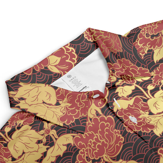Red Chrysanthemum & Kimono Polo Shirt