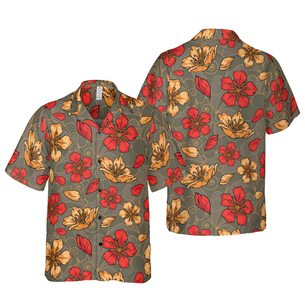 Red & Gold Sakura Button Up Shirt