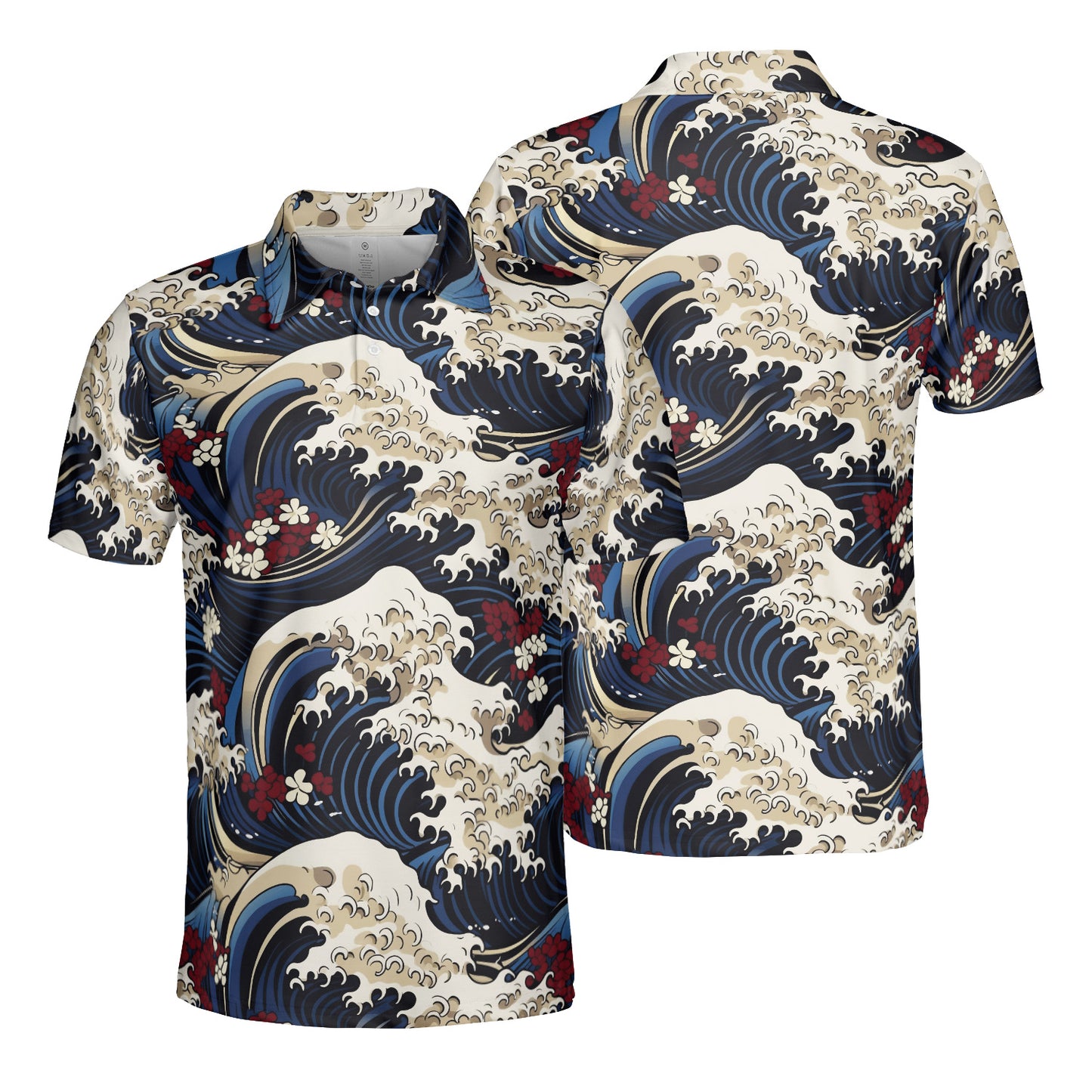 Red & White Flowers & Waves Polo Shirt