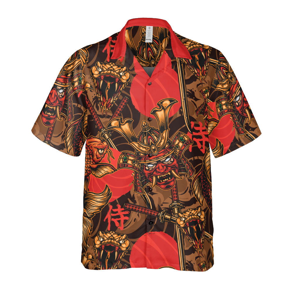 Samurai And Koi Fish Button Up Shirt