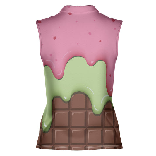 Strawberry Ice Cream & Key Lime Ice Cream On A Chocolate Bar Women's Sleeveless Polo Shirt