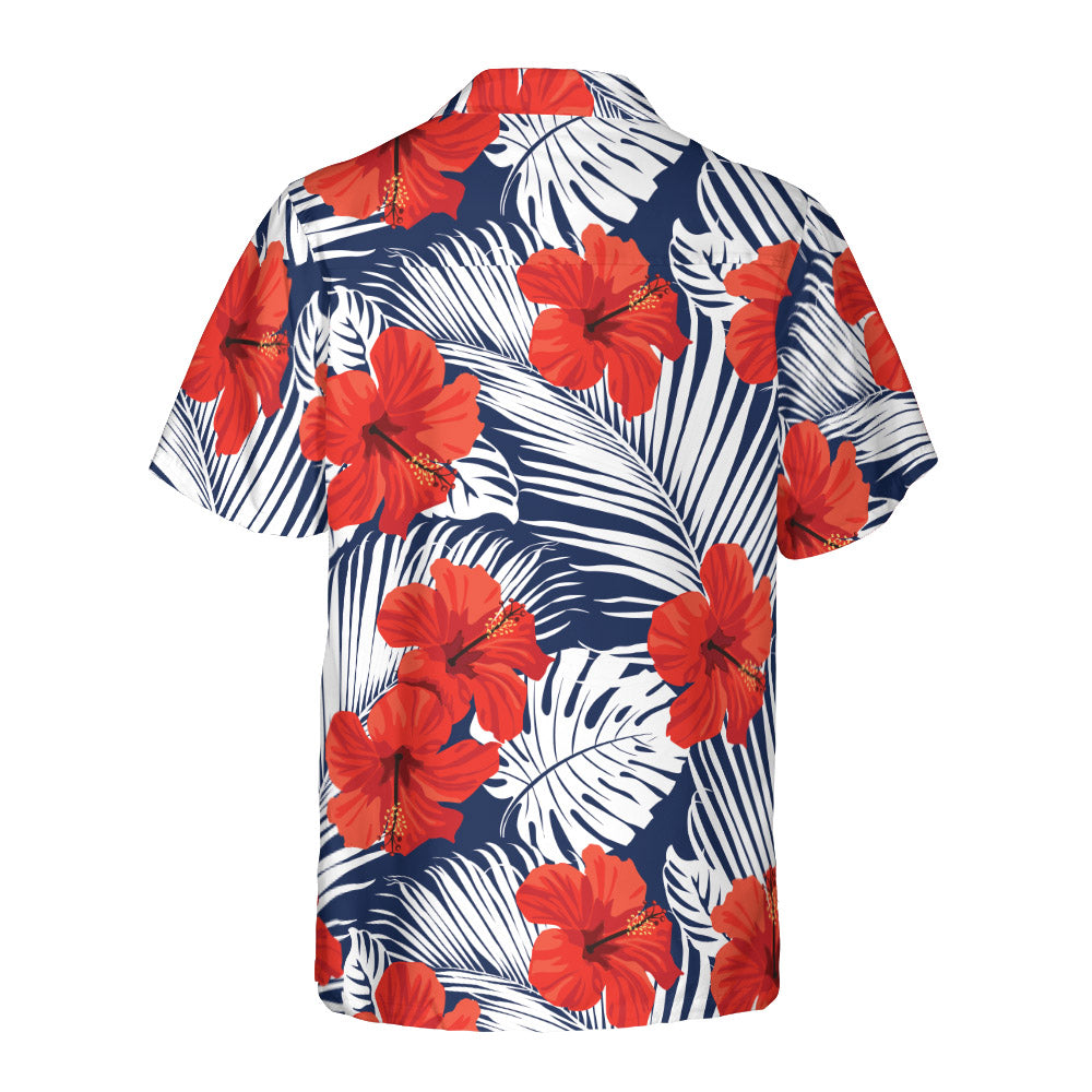 Tropical Flowers And Palm Leaves Button Up Shirt