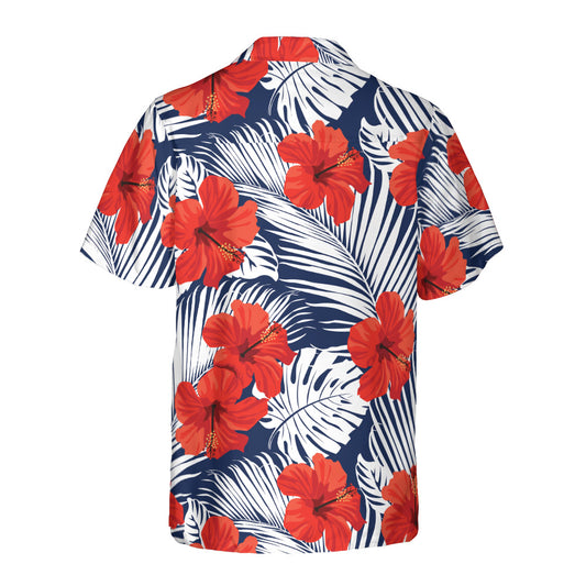 Tropical Flowers And Palm Leaves Button Up Shirt