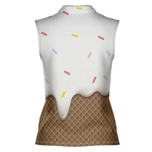 Vanilla Ice Cream With Sprinkles Melted Over A Chocolate Cone Women's Sleeveless Polo Shirt