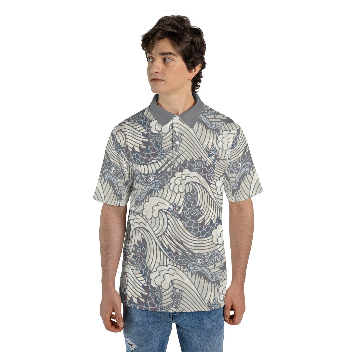 Vintage Dragons In Waves Premium Polo Shirt