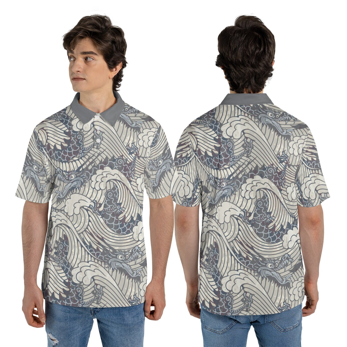 Vintage Dragons In Waves Premium Polo Shirt