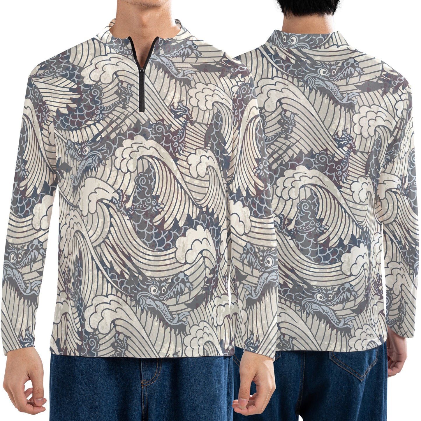 Vintage Dragons In Waves Performance Q-Zip