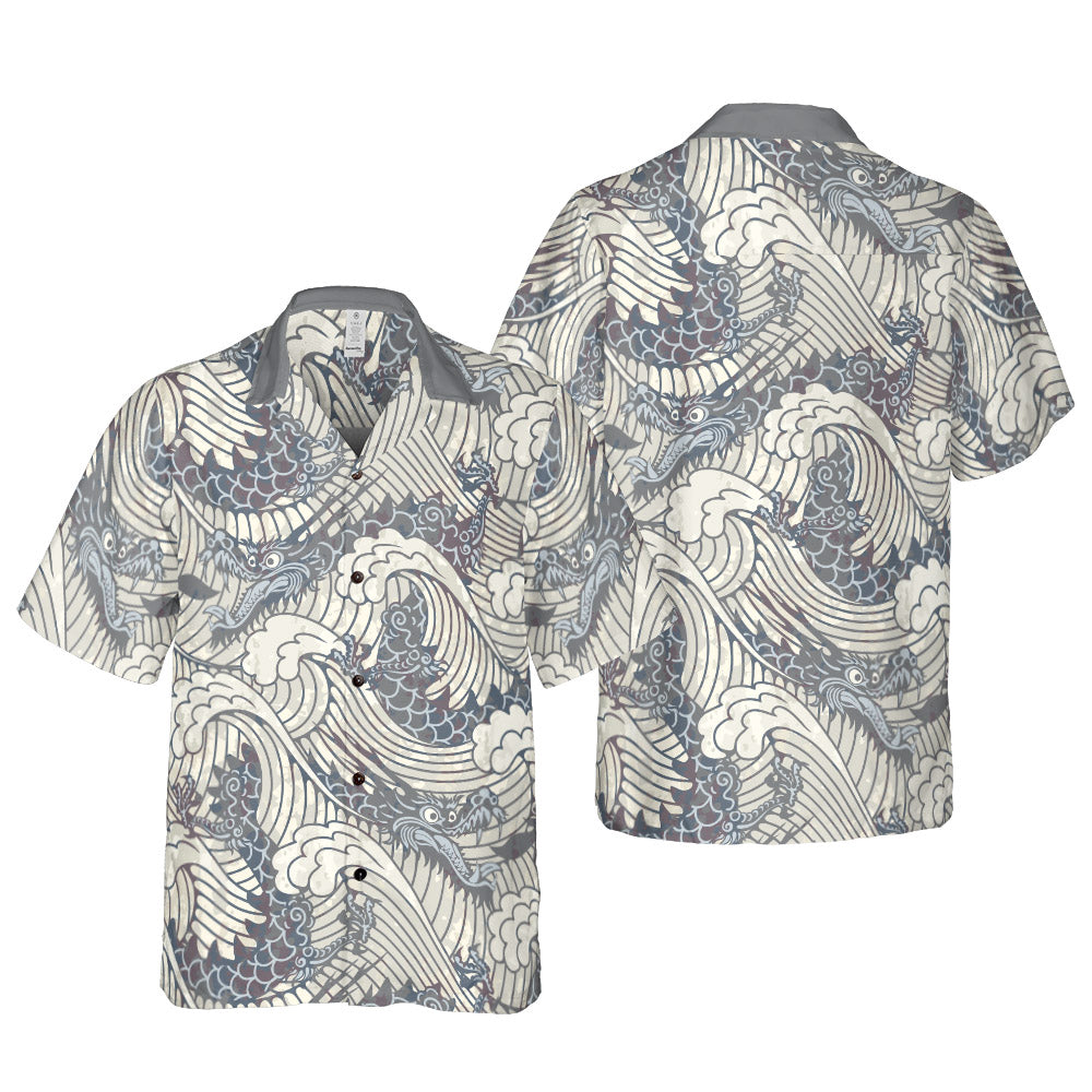 Vintage Dragons In Waves Button Up Shirt