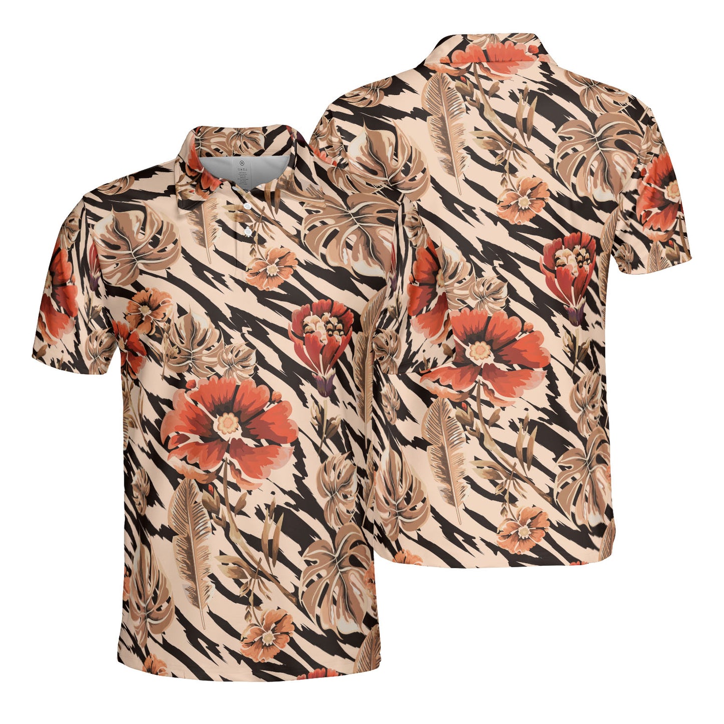 Vintage Flowers & Tiger Stripes Polo Shirt