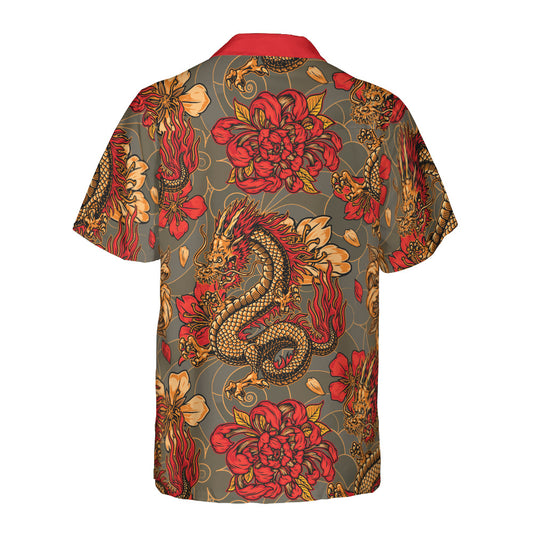 Vintage Dragons And Chrysanthemums Button Up Shirt