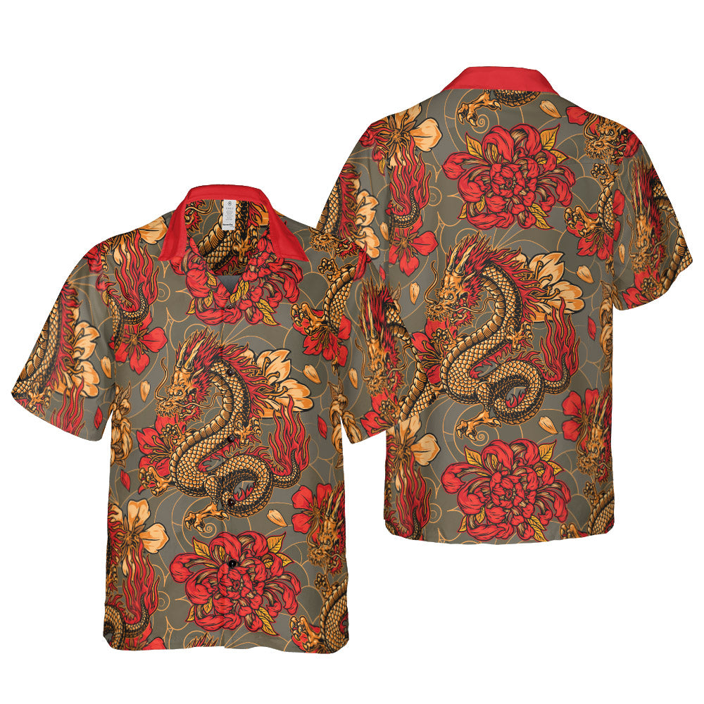 Vintage Dragons And Chrysanthemums Button Up Shirt