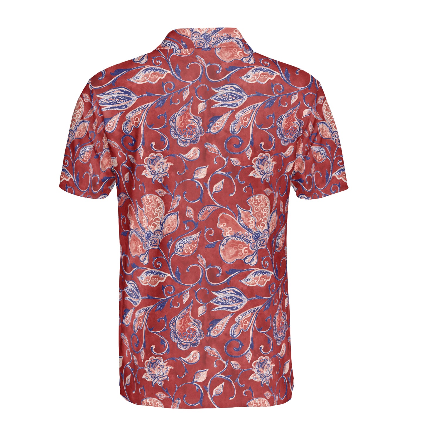 Watercolor Red Paisley Flowers Polo Shirt