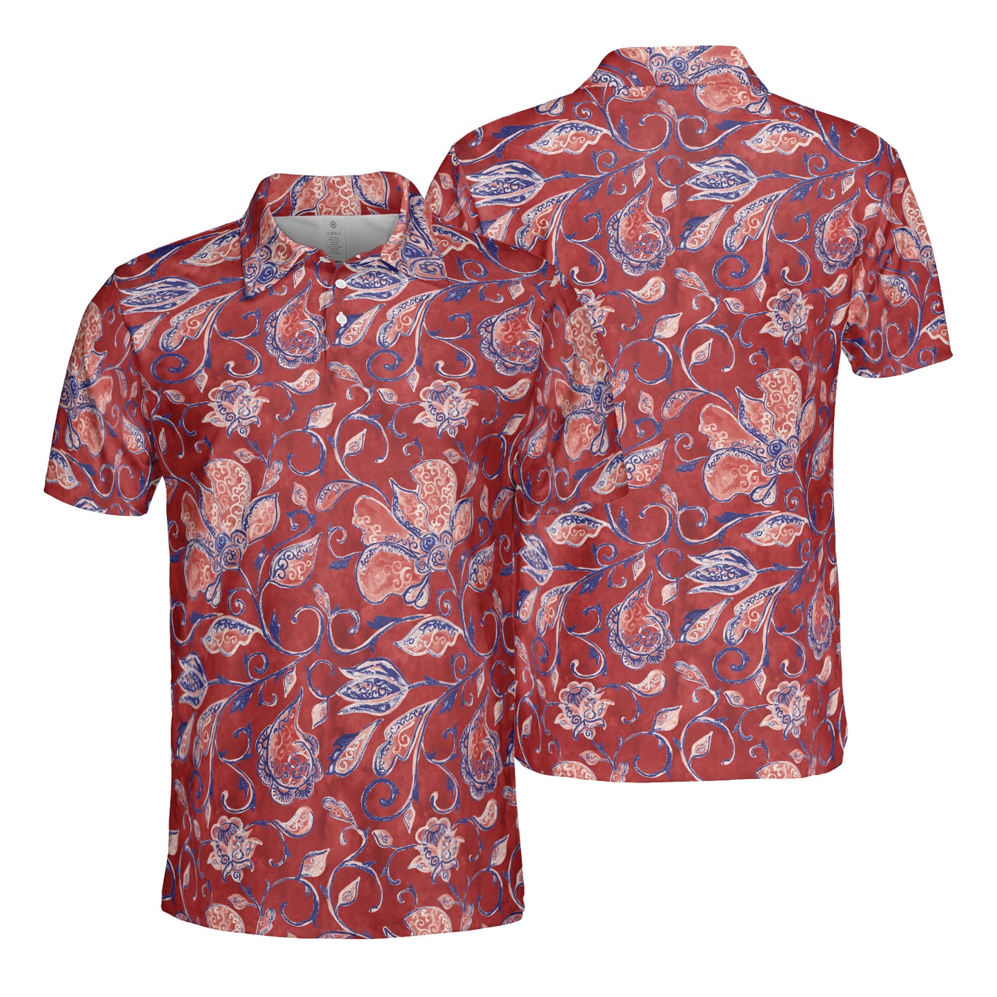 Watercolor Red Paisley Flowers Polo Shirt