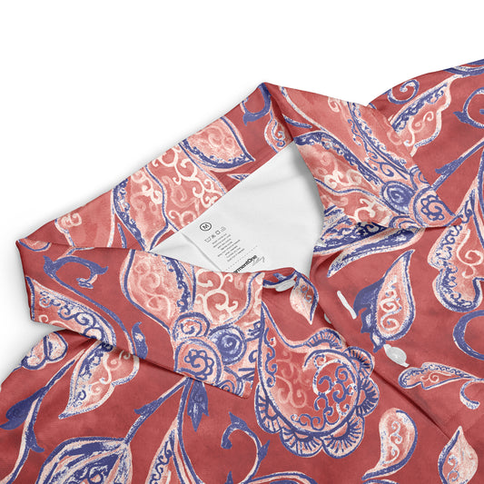 Watercolor Red Paisley Flowers Polo Shirt