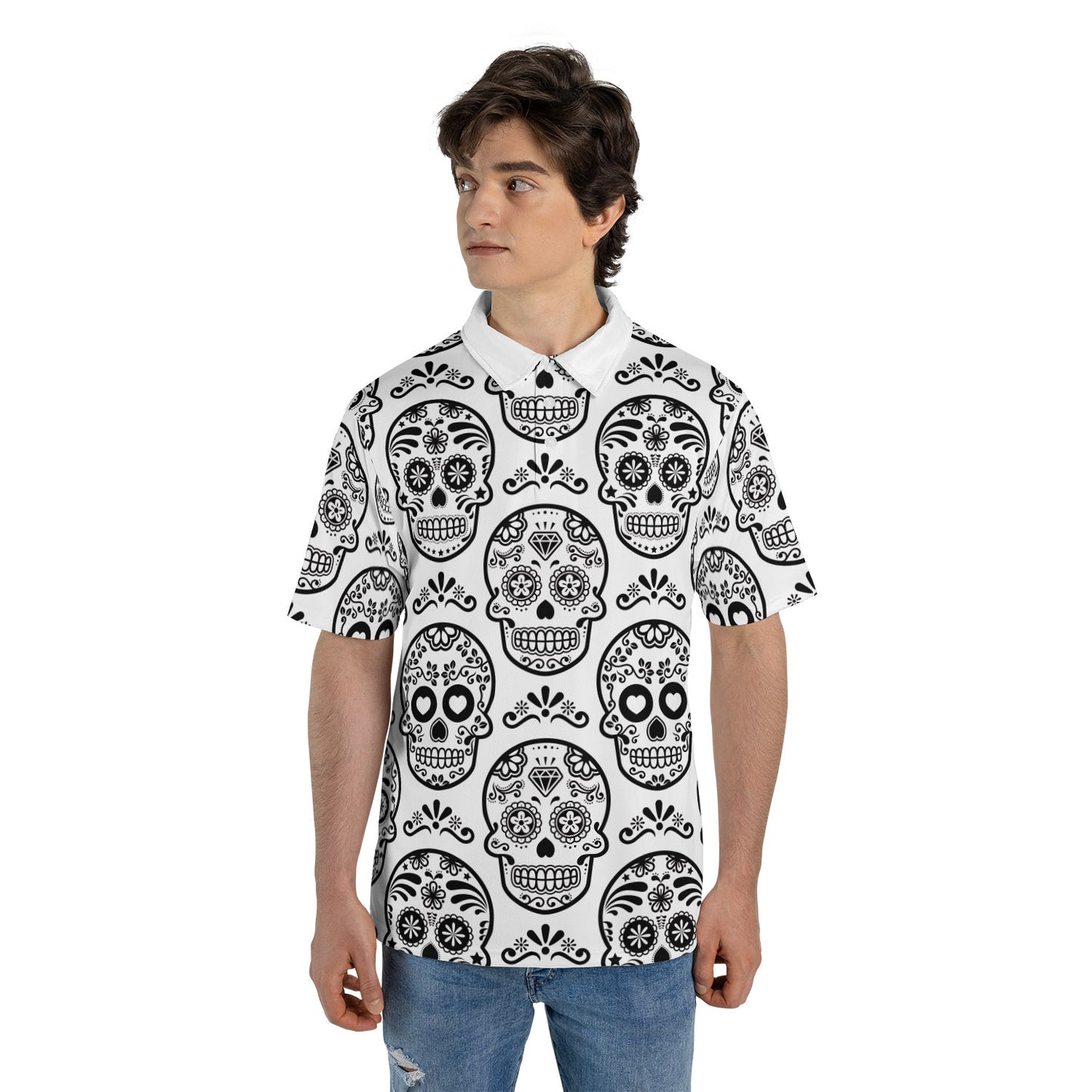 White & Black Calavera Premium Polo Shirt