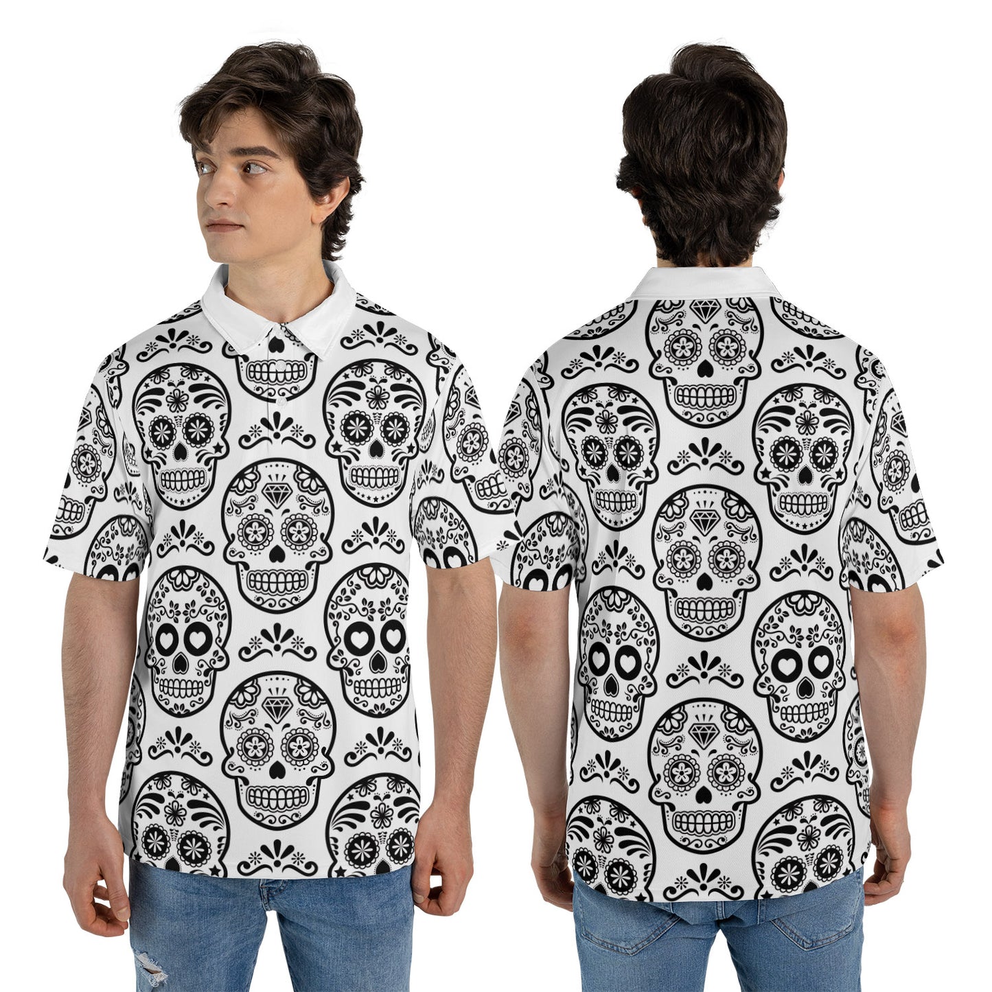 White & Black Calavera Premium Polo Shirt