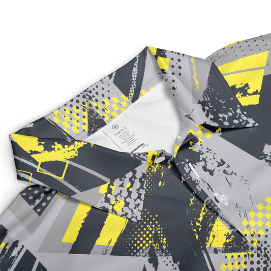 Yellow Grey & Black Geometric Polo Shirt