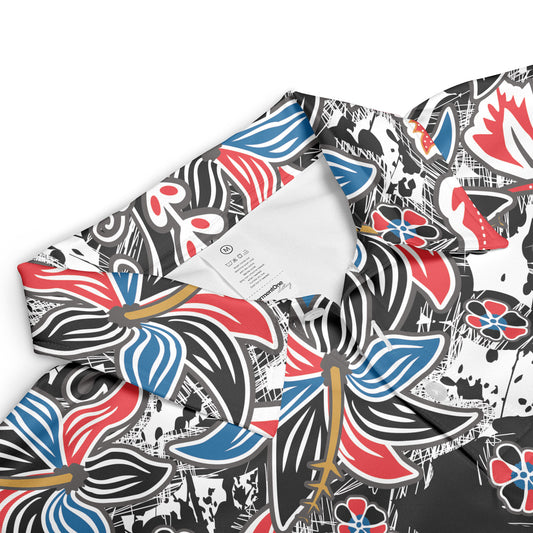 Blue Red & Black Floral Batik Polo Shirt