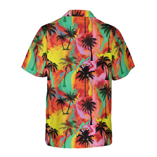 Colorful Palm Tree Swirls Button Up Shirt