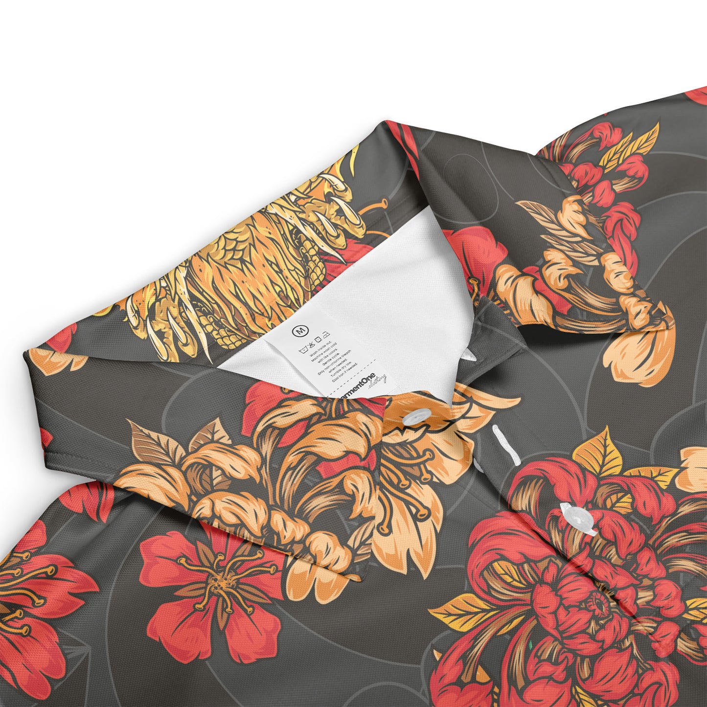 Golden Dragon & Red Flowers Premium Polo Shirt
