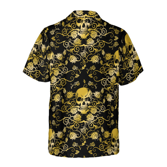 Gold Skulls And Roses Comfort Button Up Shirt