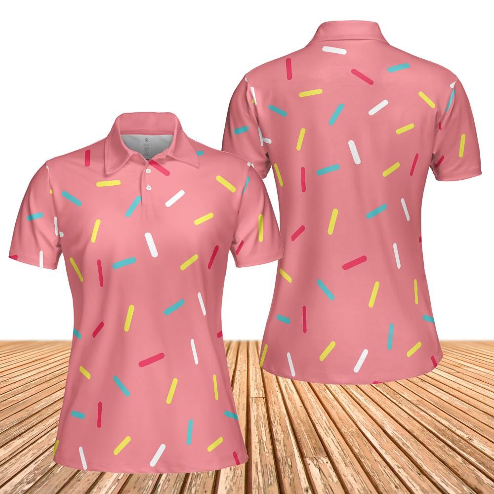 Pink Donut Sprinkles Women Polo Shirt
